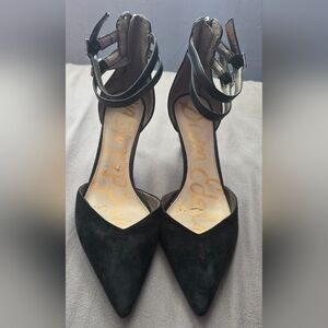 SAM EDELMAN Oriana  Black Suede DOrsay Ankle Strap Pumps Womens Size 10M
